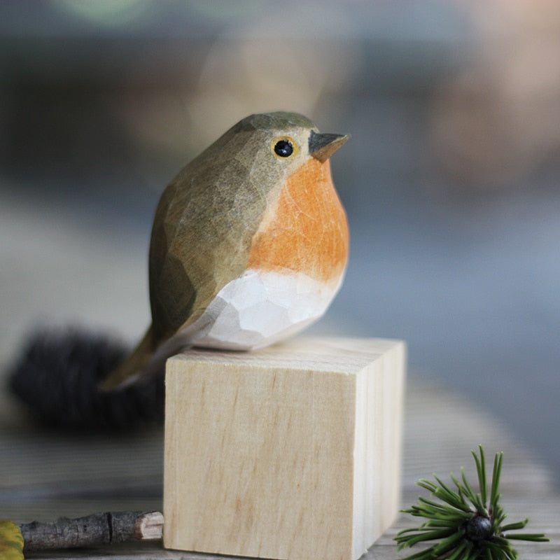 Rustic Wood Carved Bird Decorations