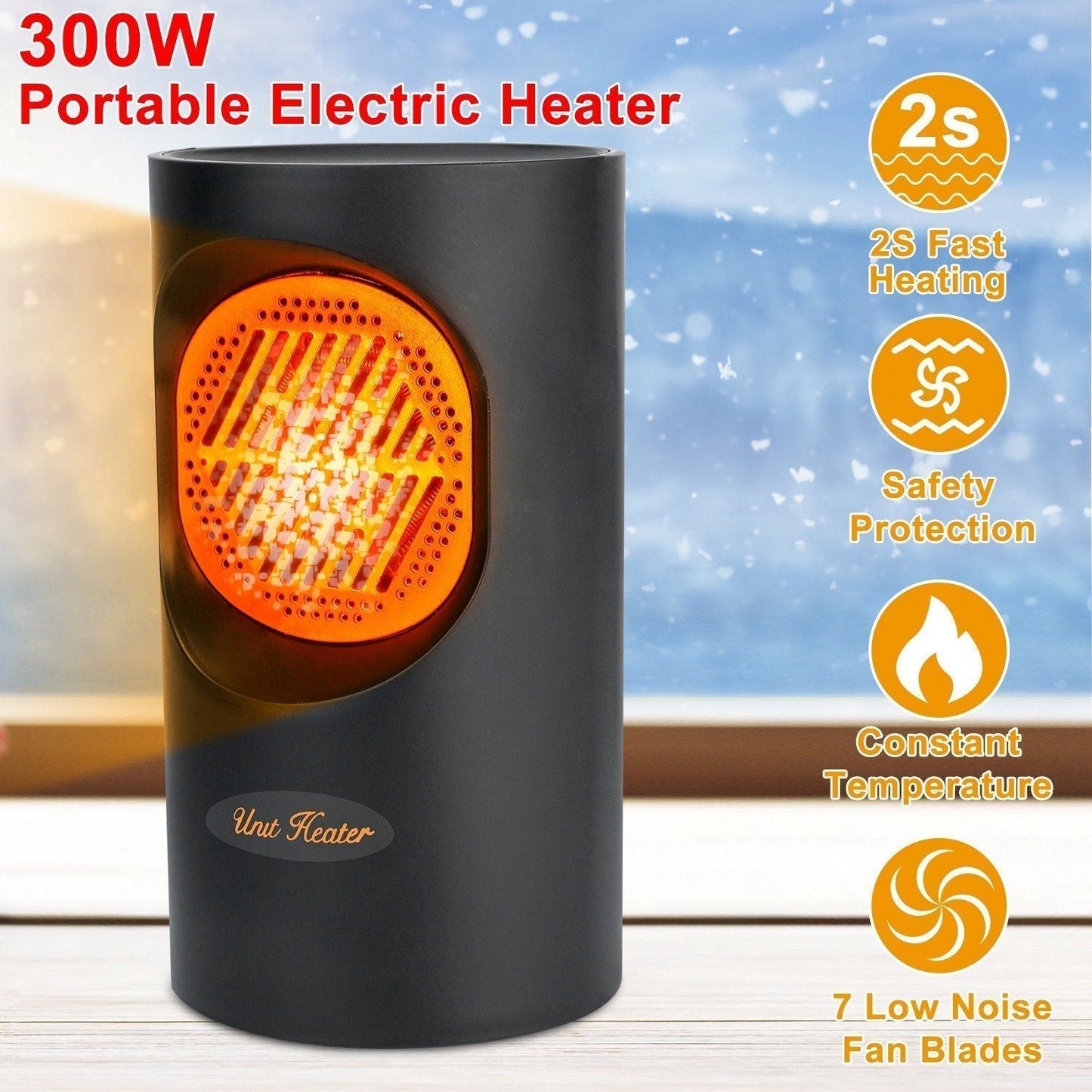 Space Saving 300W Electric Portable Heater - Fesara