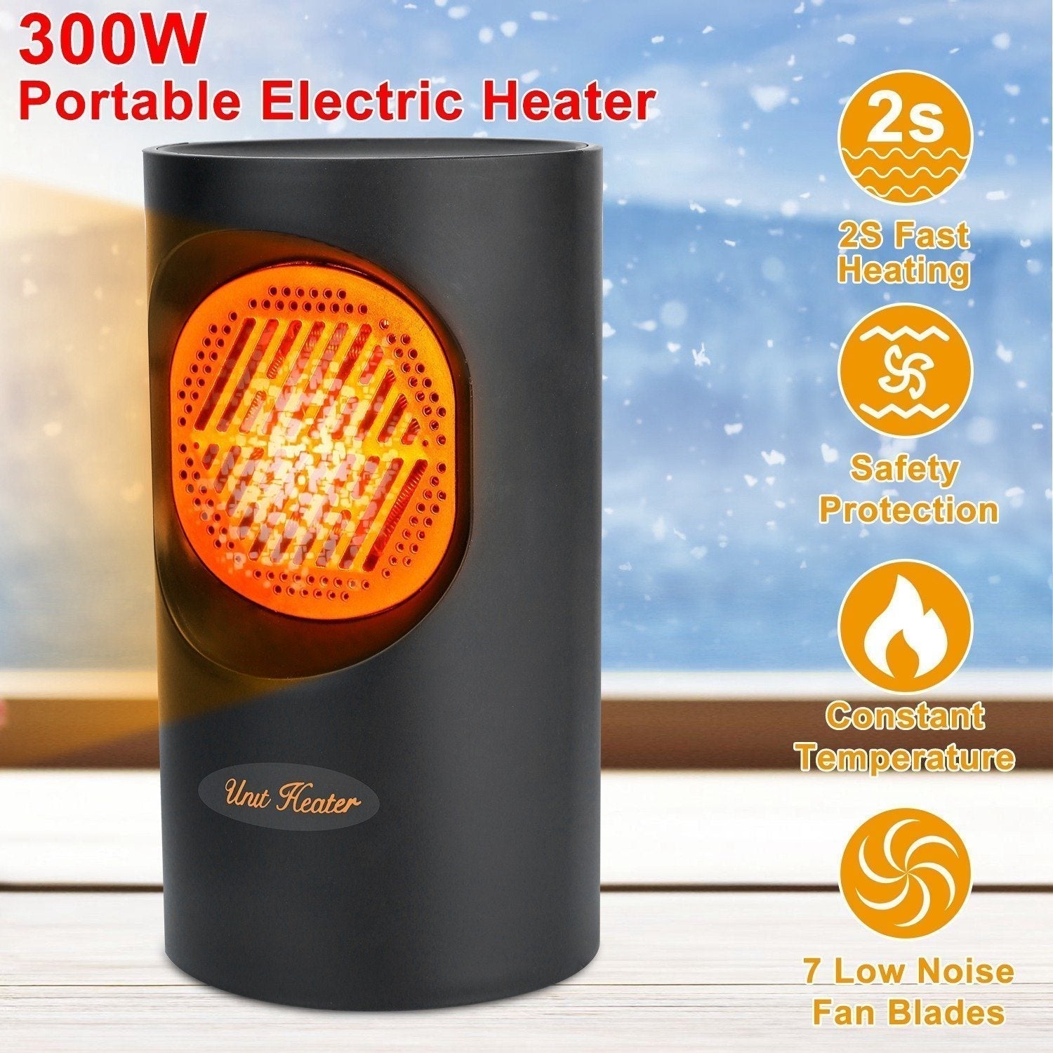 Space Saving 300W Electric Portable Heater - Fesara