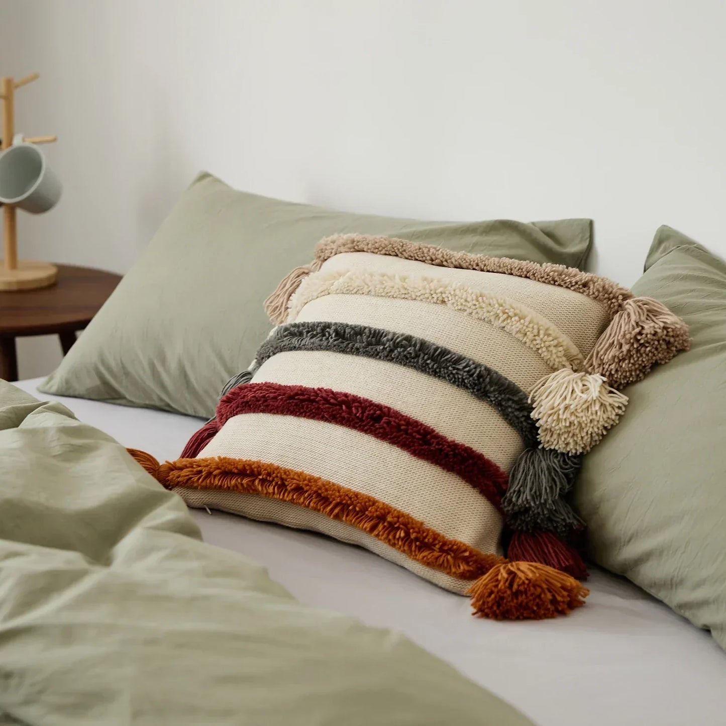 Colorful Striped Fringe Throw Pillow Cover