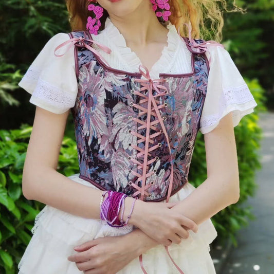 Lace Up Corset Top - Feminine Vintage Style - Fesara