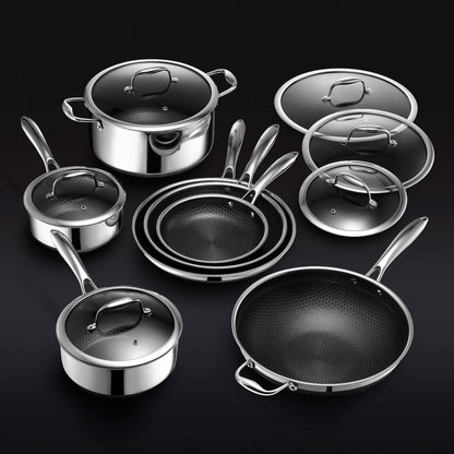 Premium 13pc Nonstick Stainless Steel Cookware Set with Lids - Fesara