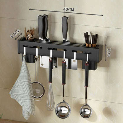 Modern Wall Mount Knife Rack with Utensil Hooks - Fesara