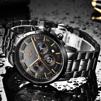 Tough Mens Black Leather Strap Watch