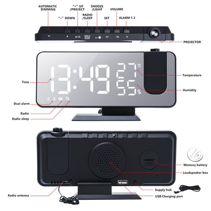 Smart LED Alarm Clock with Projector and USB Charging