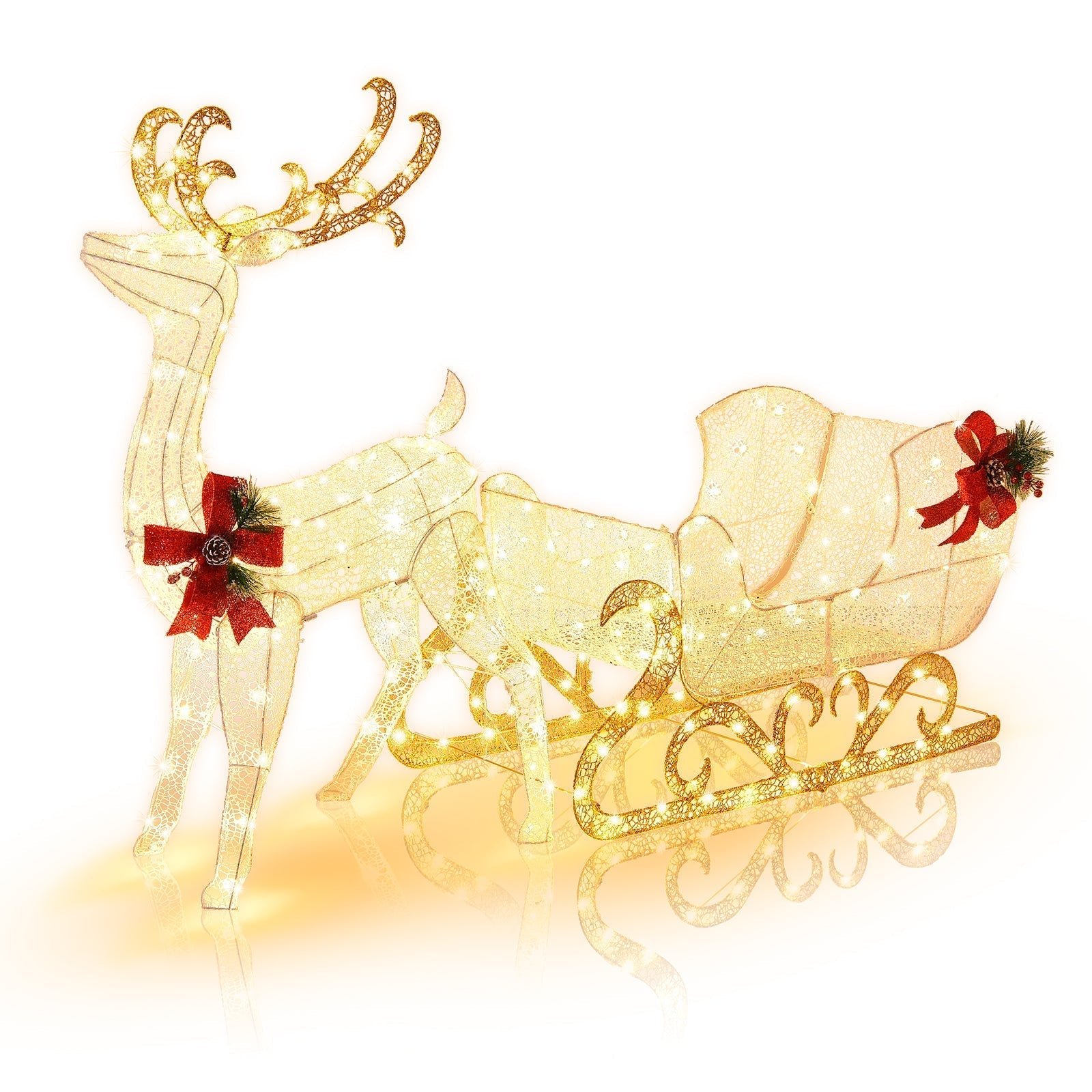 Festive Christmas Reindeer with Sleigh and 215 Twinkling Lights - Fesara
