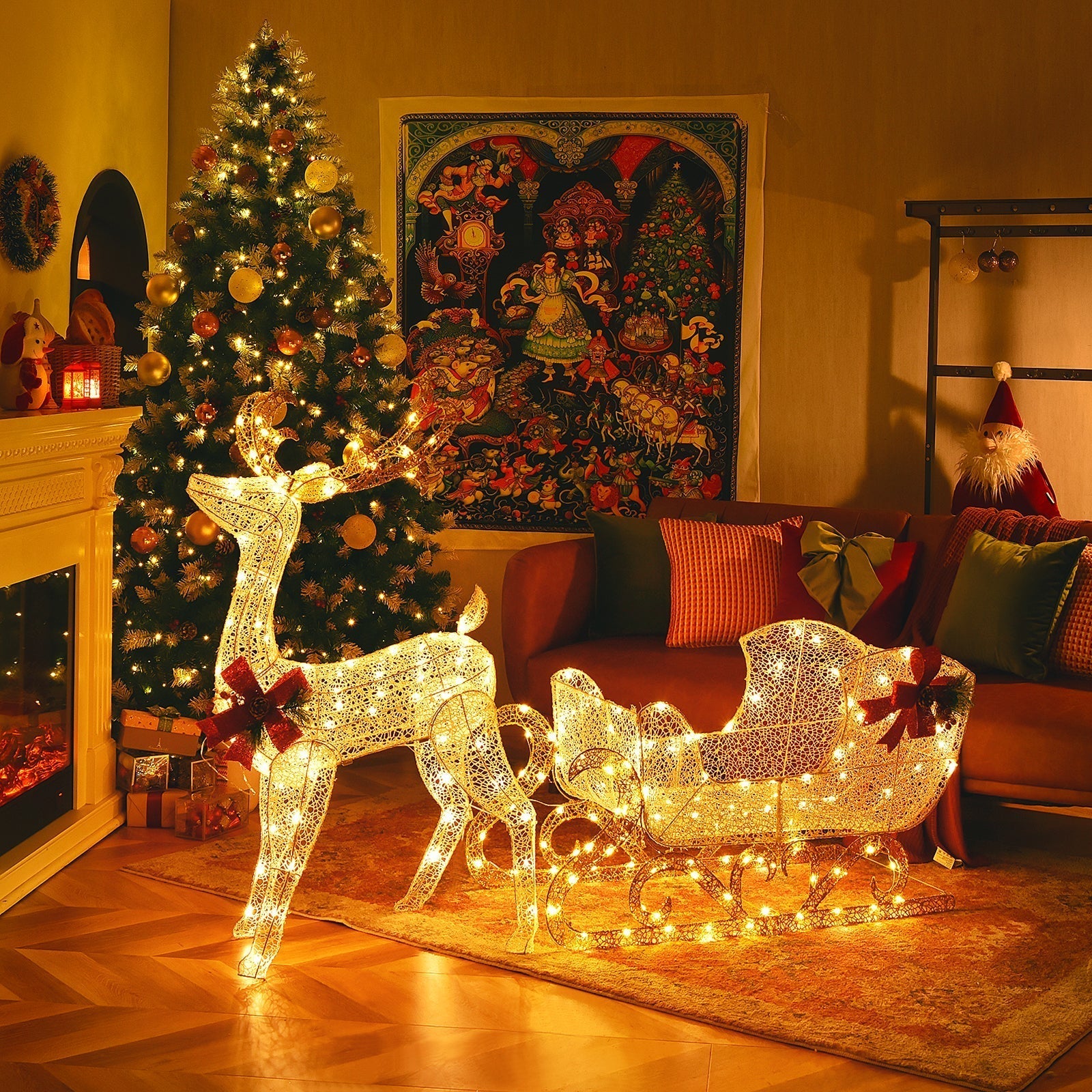 HolidayDeer – Lighted Christmas Reindeer with Santa's Sleigh and 215 Lights 2