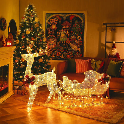 HolidayDeer – Lighted Christmas Reindeer with Santa's Sleigh and 215 Lights 2