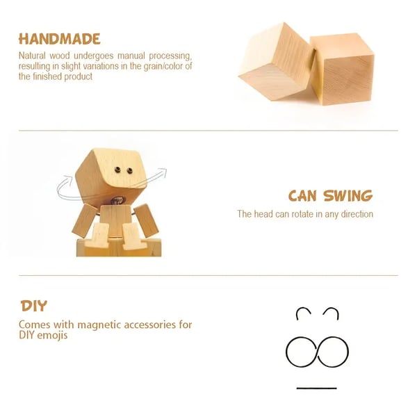 Handcrafted Wooden Rocking Figurine with Changeable Faces