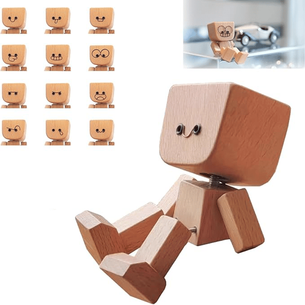 Handcrafted Wooden Rocking Figurine with Changeable Faces