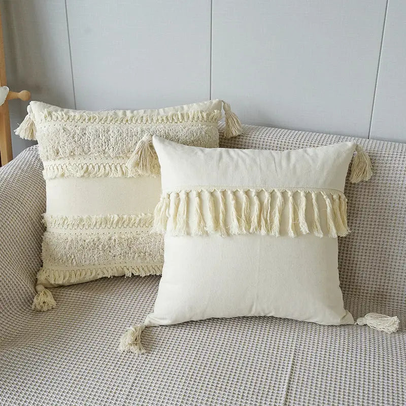 Stylish Textured Cushion with Tassels