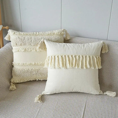 Stylish Textured Cushion with Tassels