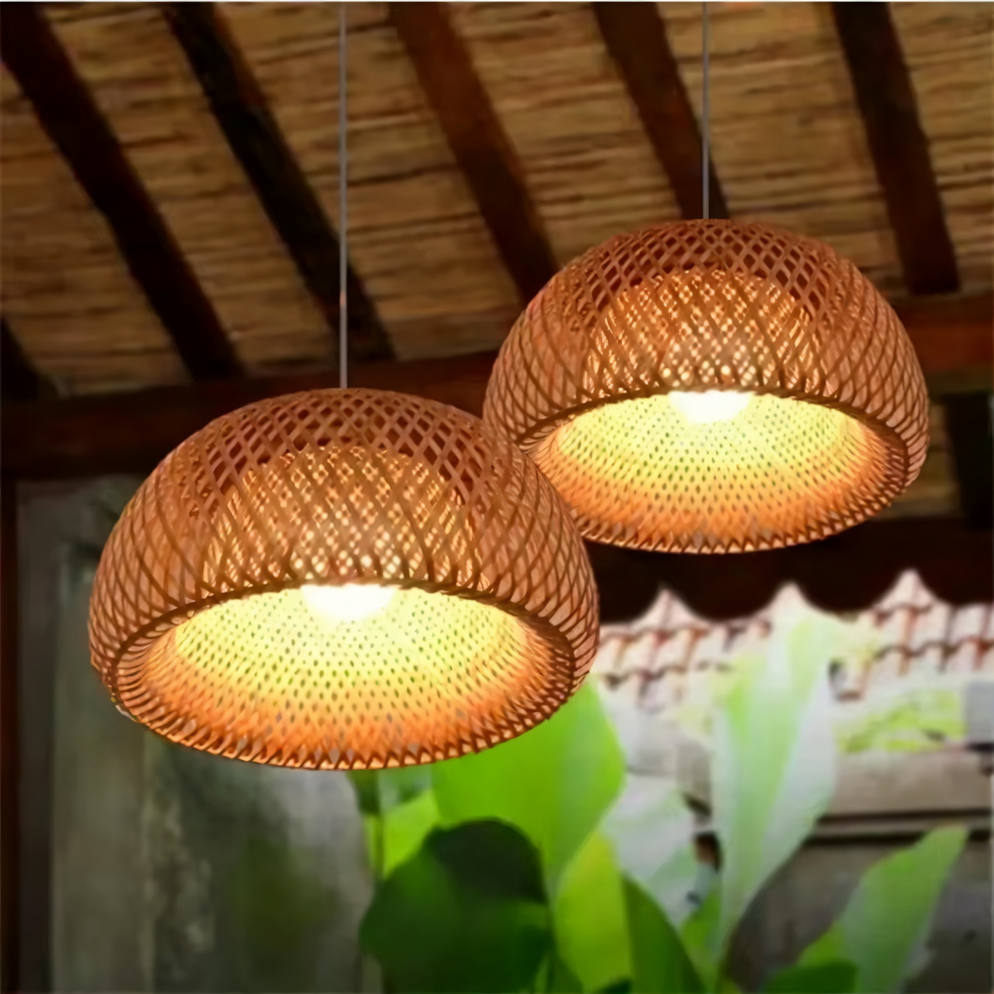 Natural Rattan Hanging Light Fixture