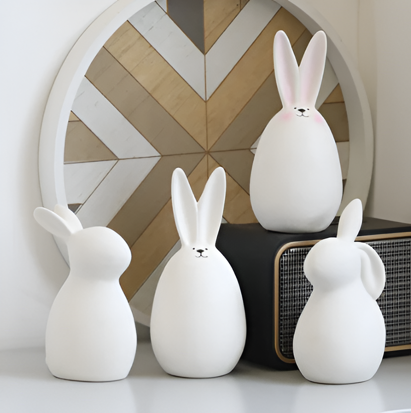 Simple White Ceramic Bunny Figurine Decoration