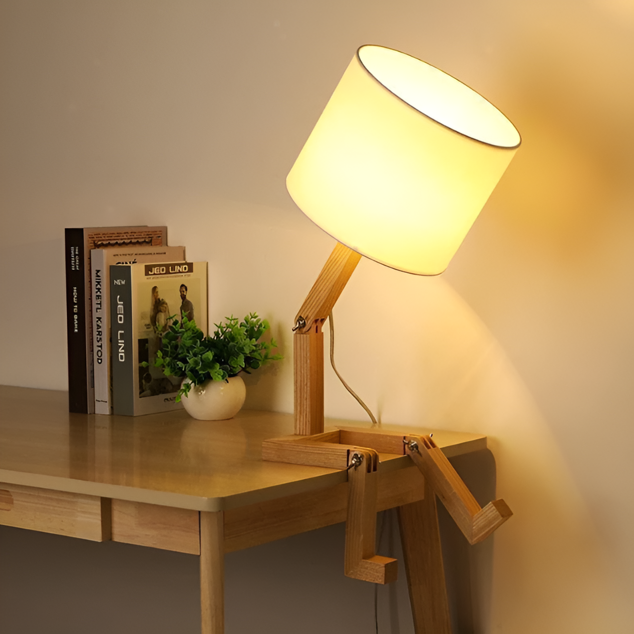 Adjustable Wooden Desk Light with Book Stand