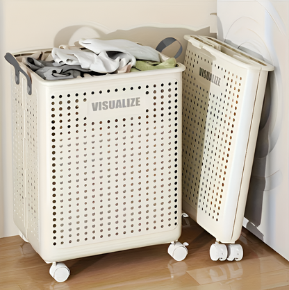 Collapsible Laundry Cart on Wheels - Compact Home Hamper