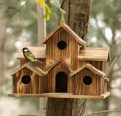 Rustic Outdoor Wooden Bird Feeder House - Fesara
