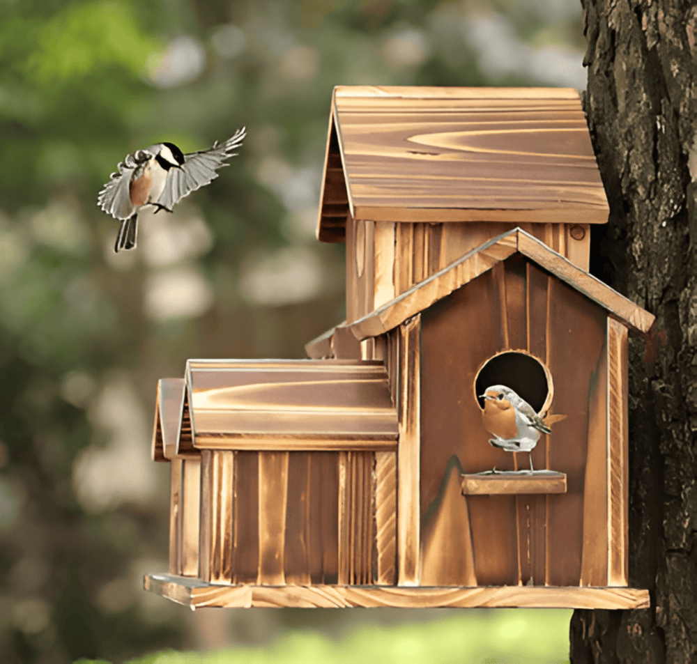 Rustic Outdoor Wooden Bird Feeder House