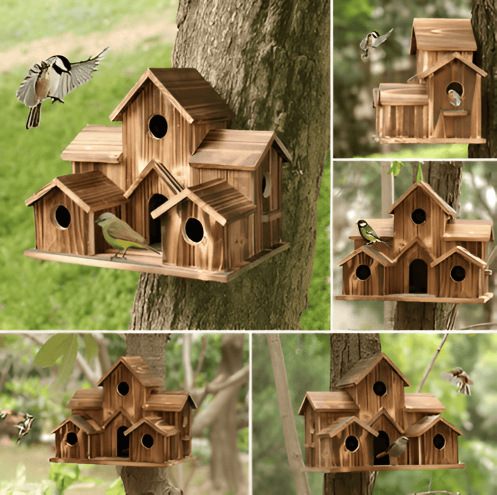 Rustic Outdoor Wooden Bird Feeder House