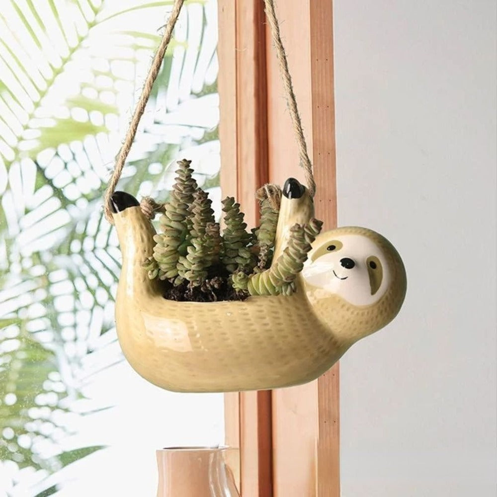 Colorful Ceramic Planter Pot With Cute Sloth Design