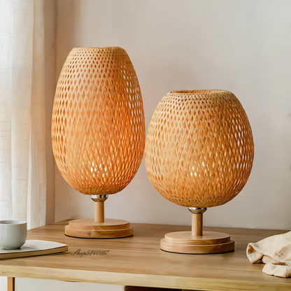 Rustic Bamboo Desk Lamp – Natural Woven Table Light