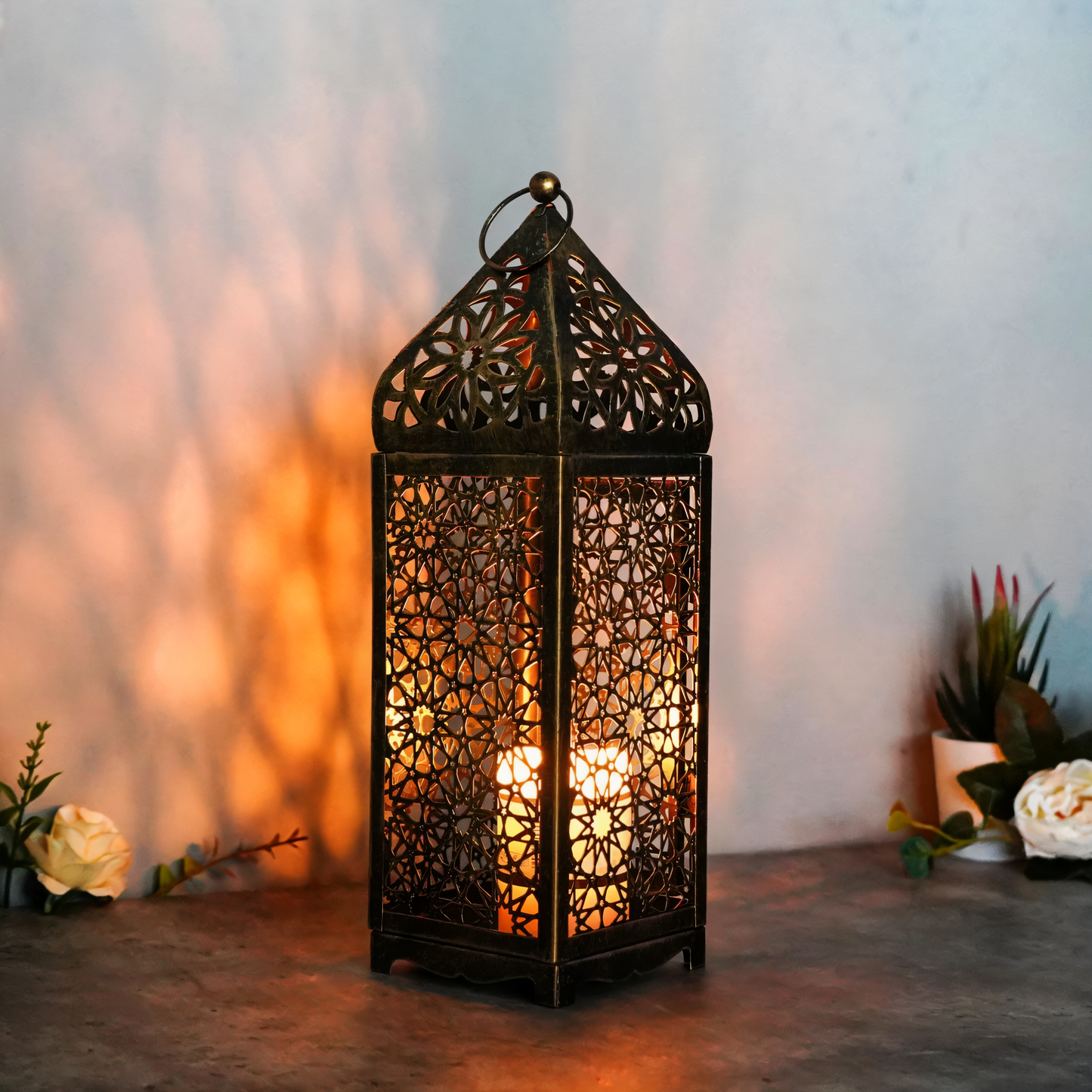 Ornate Metal Candle Holder with Floral Design
