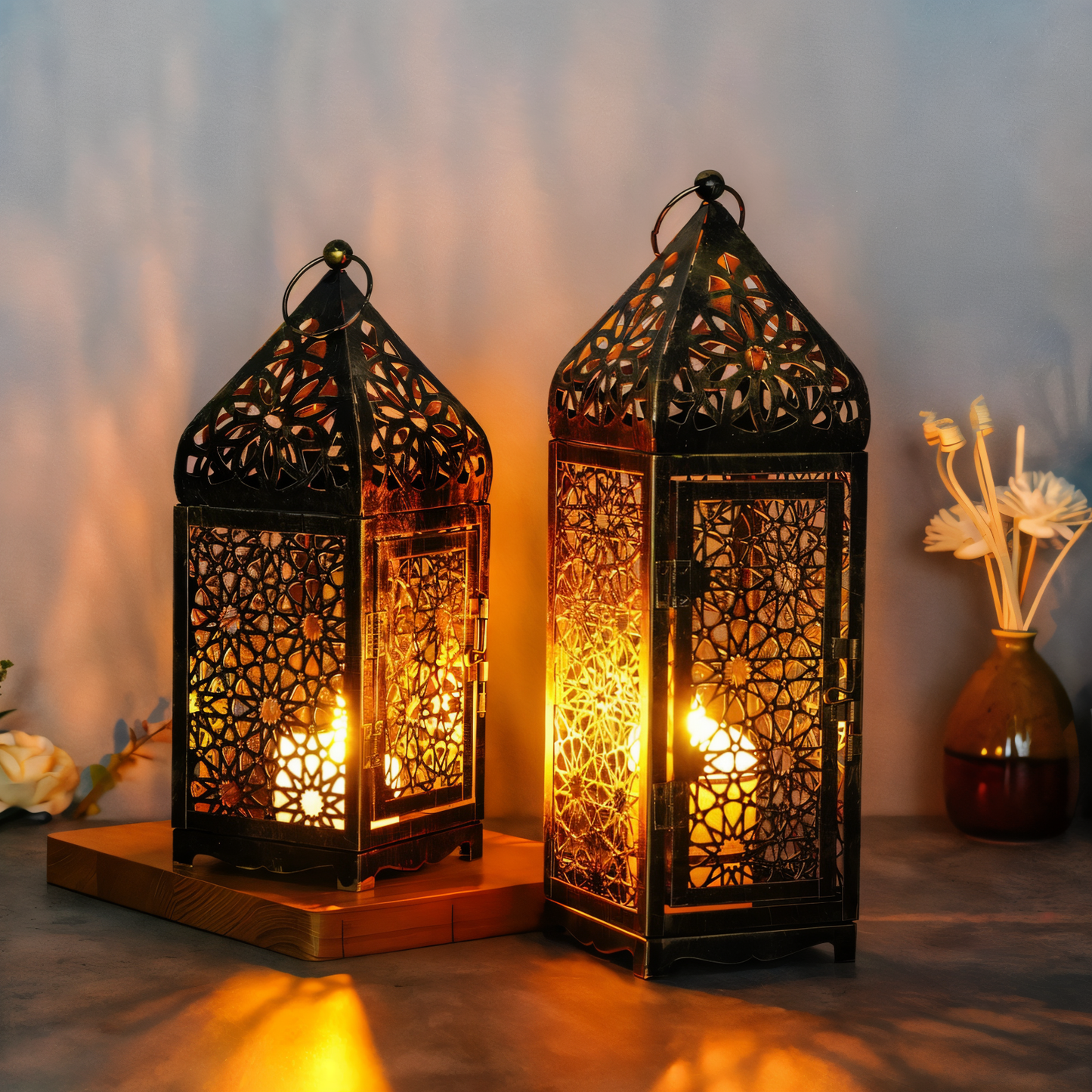 Ornate Metal Candle Holder with Floral Design