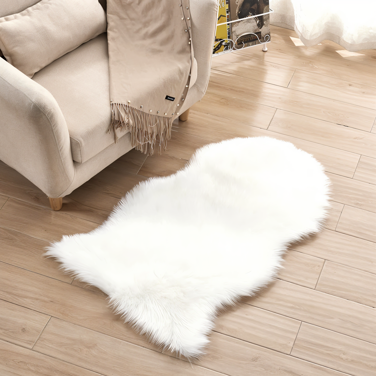Plush Faux Fur Area Rug - Soft Synthetic Sheepskin Mat