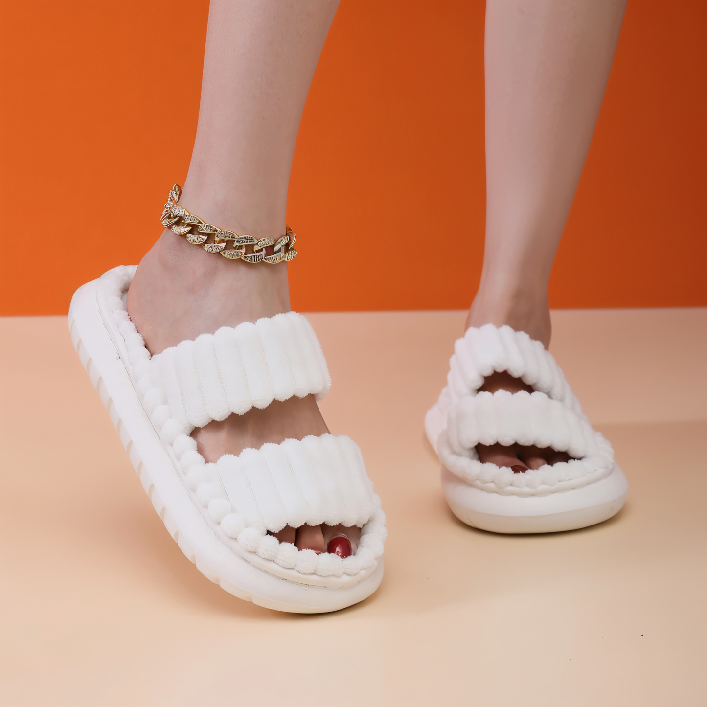 Cozy Faux Fur Slippers with Cross Strap Detail