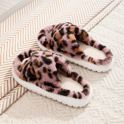 Cozy Faux Fur Slippers with Cross Strap Detail
