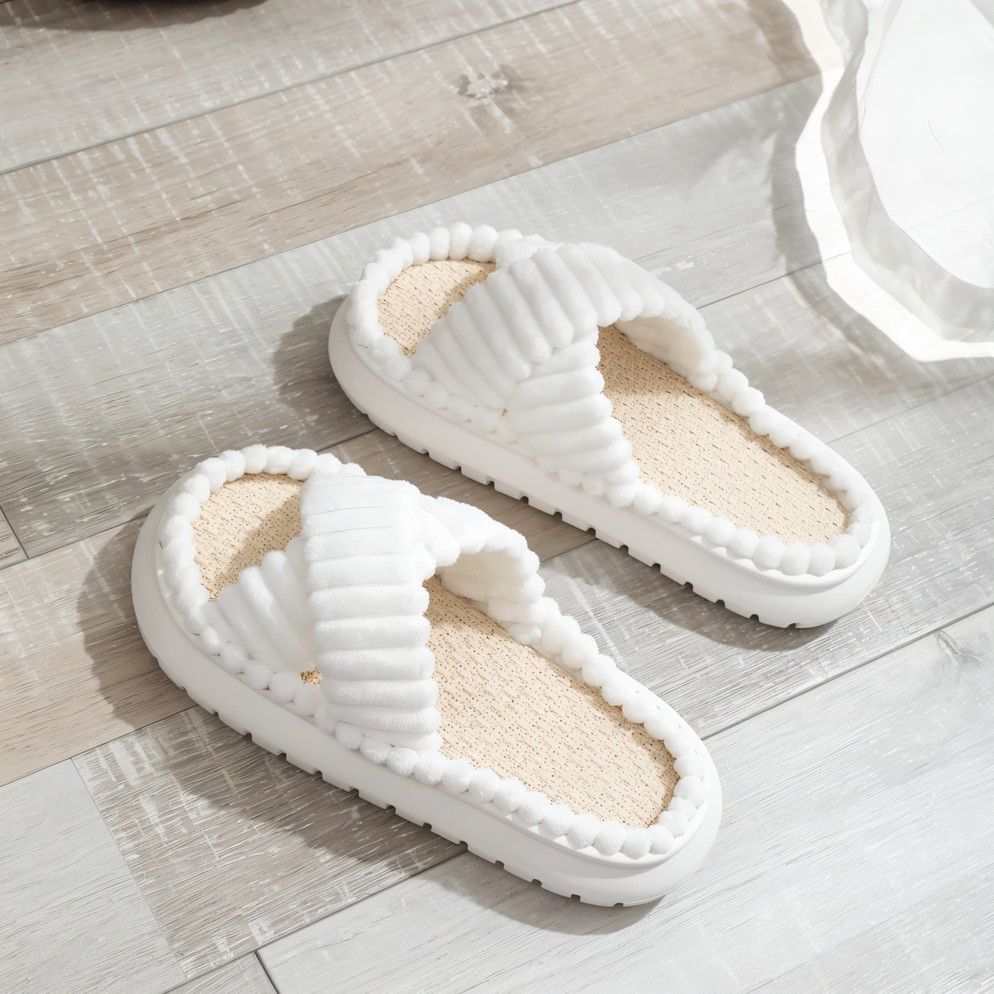 Cozy Faux Fur Slippers with Cross Strap Detail