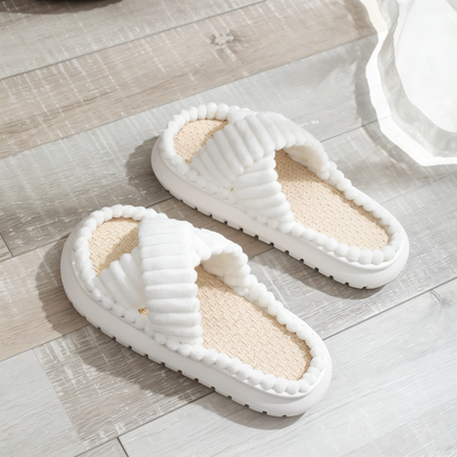 Cozy Faux Fur Slippers with Cross Strap Detail