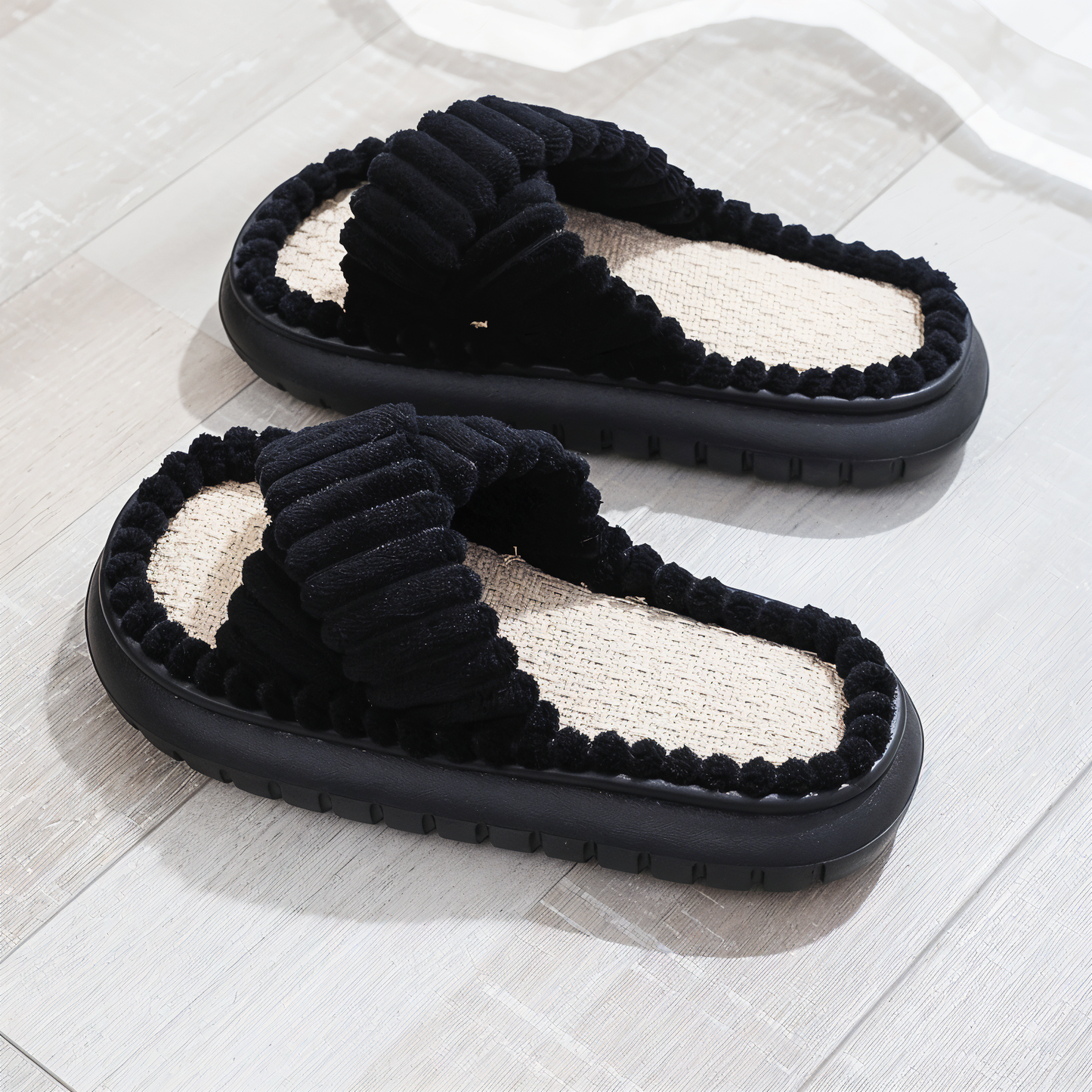 Cozy Faux Fur Slippers with Cross Strap Detail