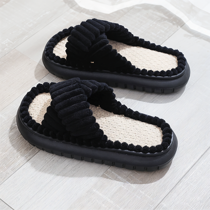 Cozy Faux Fur Slippers with Cross Strap Detail