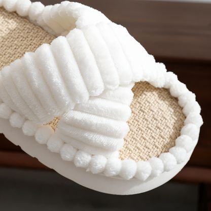 Cozy Faux Fur Slippers with Cross Strap Detail