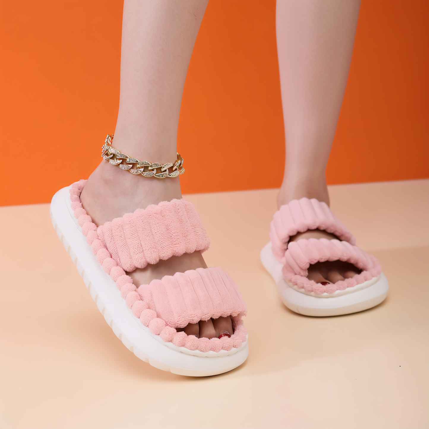 Cozy Faux Fur Slippers with Cross Strap Detail