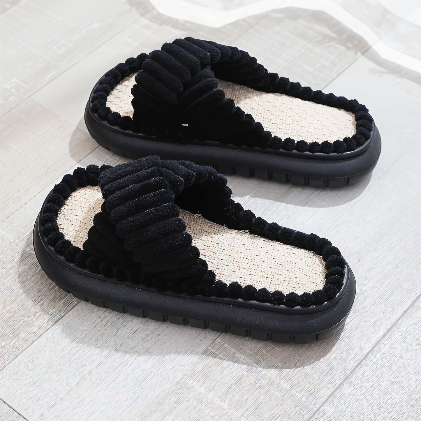 Cozy Faux Fur Slippers with Cross Strap Detail