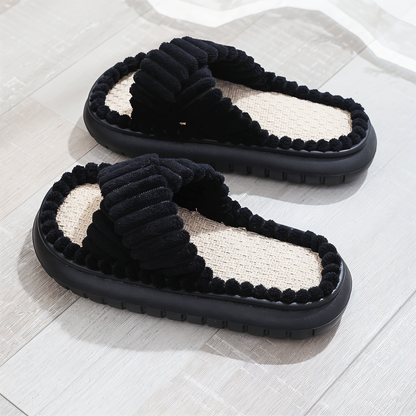 Cozy Faux Fur Slippers with Cross Strap Detail