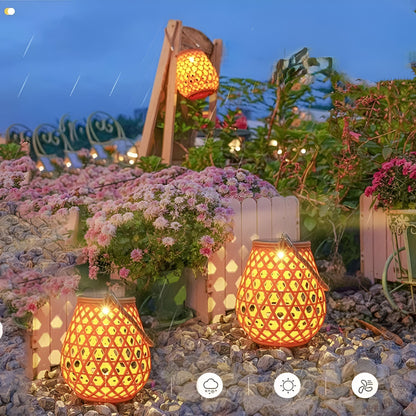 Natural Bamboo Style Solar Outdoor Lamp