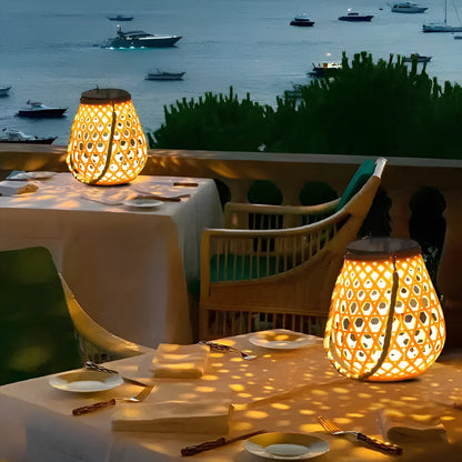 Natural Bamboo Style Solar Outdoor Lamp