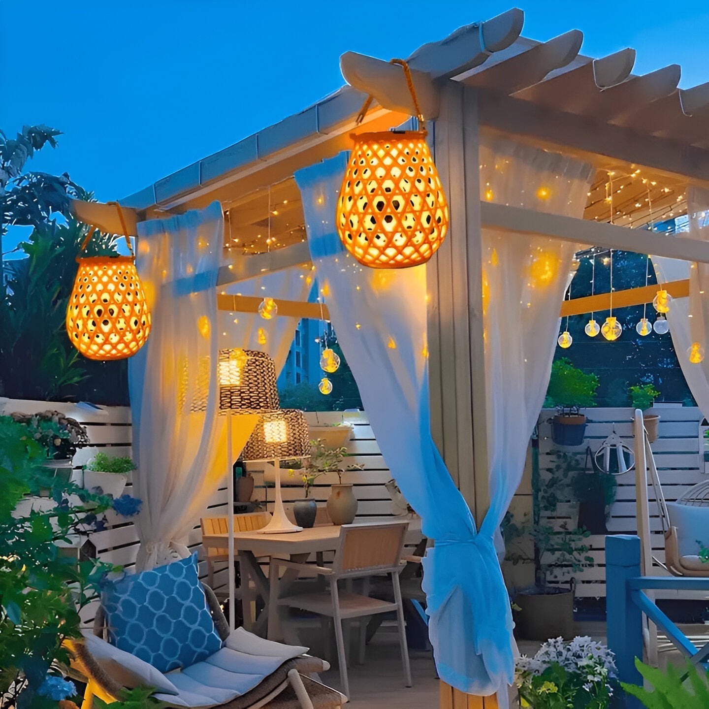 Natural Bamboo Style Solar Outdoor Lamp