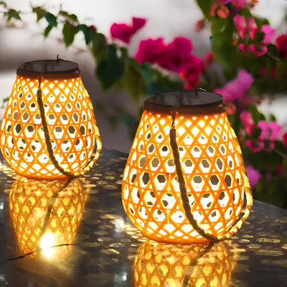 Natural Bamboo Style Solar Outdoor Lamp