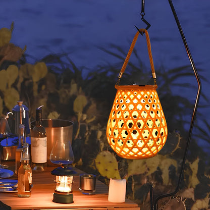 Natural Bamboo Style Solar Outdoor Lamp