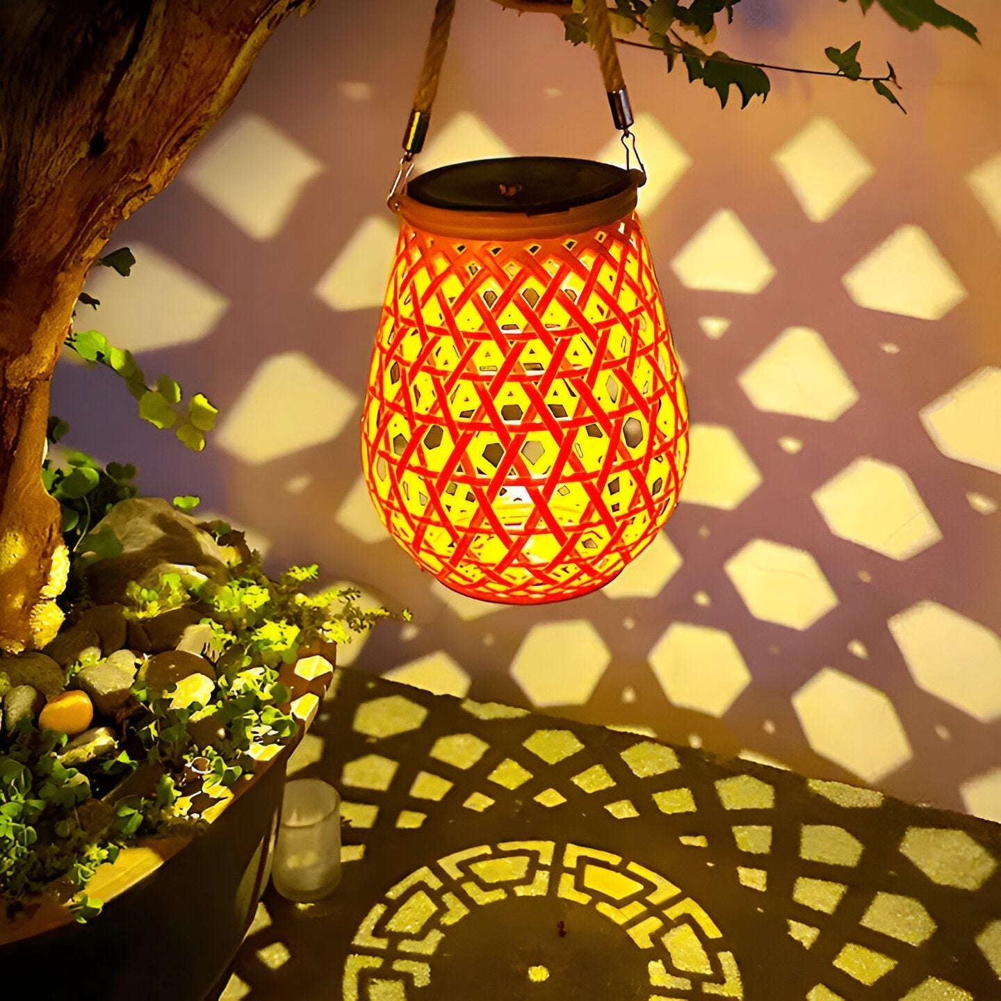 Natural Bamboo Style Solar Outdoor Lamp