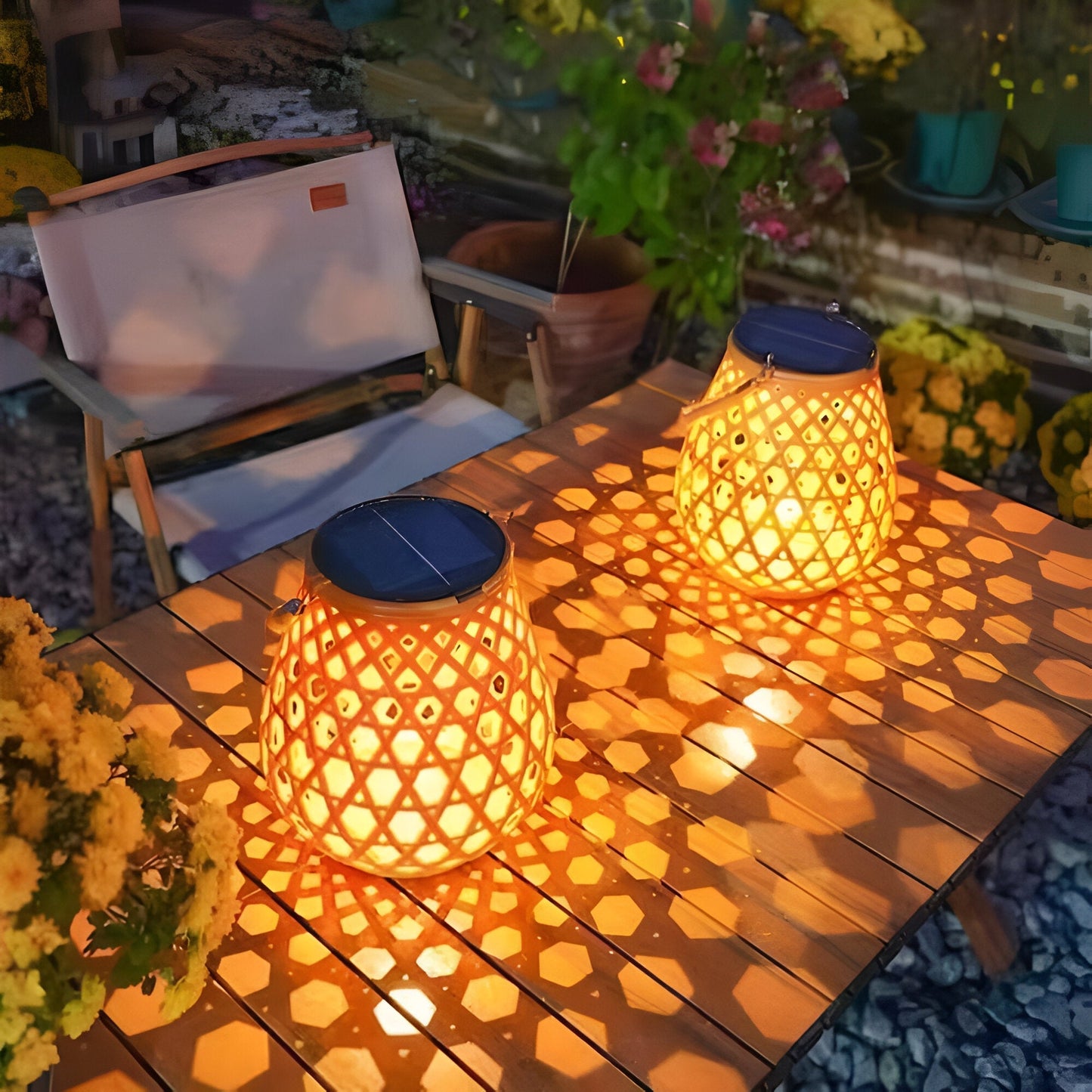 Natural Bamboo Style Solar Outdoor Lamp