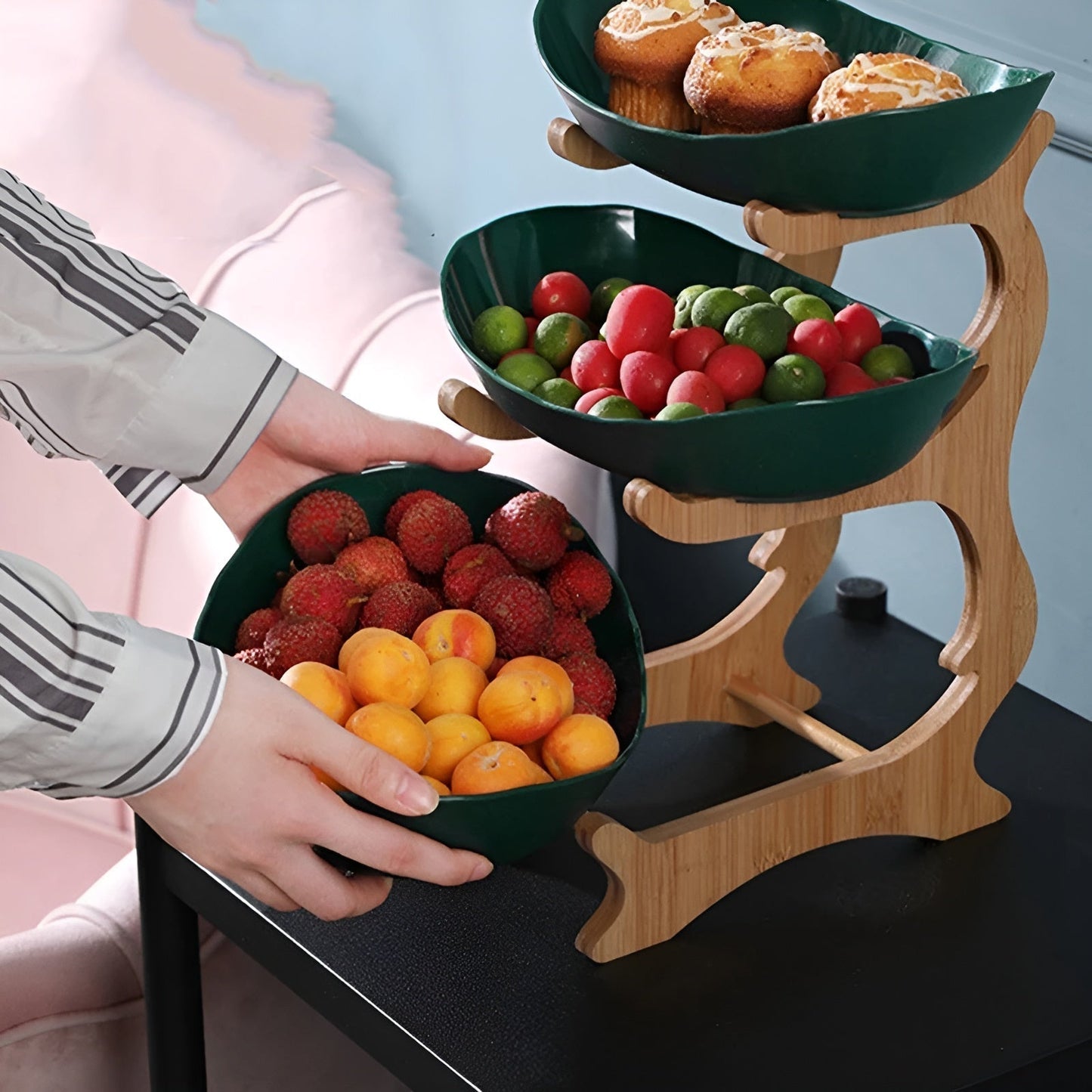 Natural Wooden Multi-Tier Fruit Stand