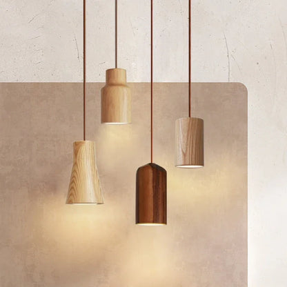 Natural Wood LED Hanging Light Fixture