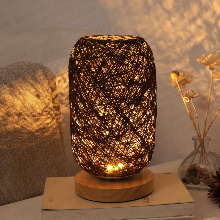 Rustic Wooden LED Table Light with Warm Soft Glow