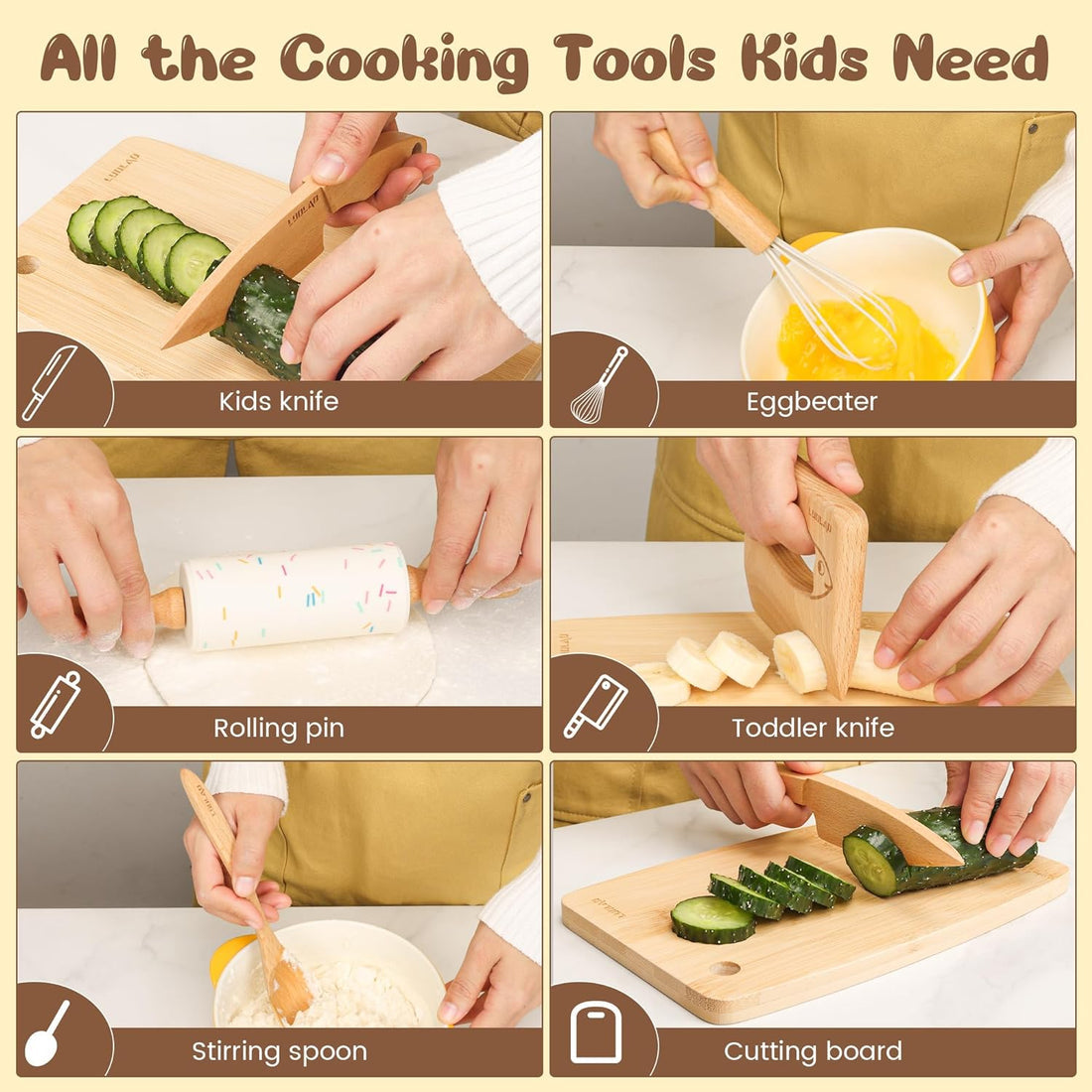 Kids Wooden Play Kitchen Baker Set with Cooking Tools