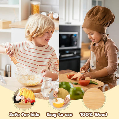 Kids Wooden Play Kitchen Baker Set with Cooking Tools